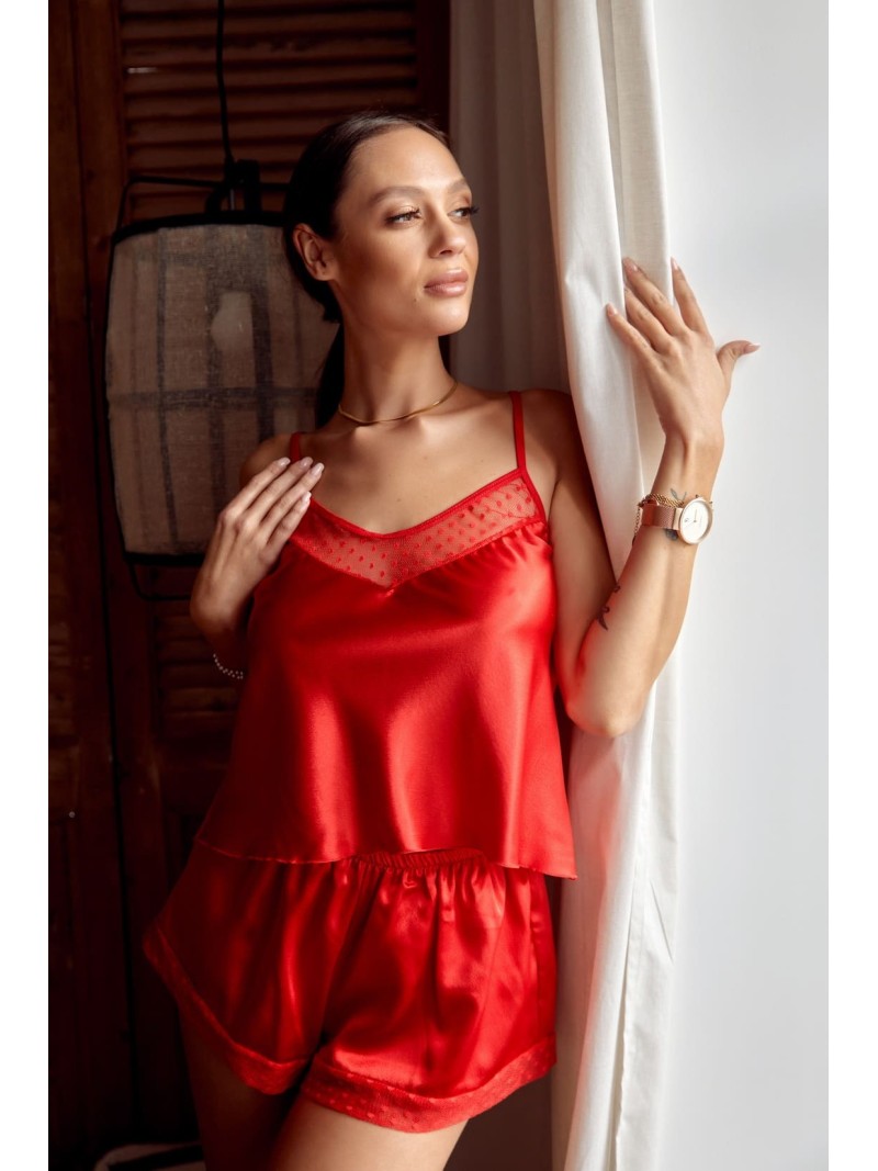 Short pajamas finished with red lace PIZ285 - Online store - Boutique